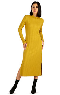Damska sukienka z długim rękawem 7C033 LITEX żółte curry